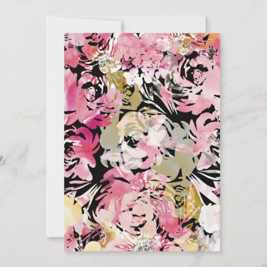Zwart, Roze en Blush Waterverf Abstracte bloem Kaart (Achterkant)