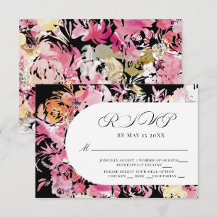 Zwart, Roze en Blush Waterverf Flower Arch RSVP Kaartje