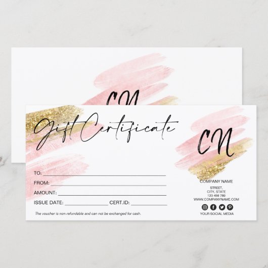 zwart roze en gouden cadeaukaart monogram (Voorkant / Achterkant)