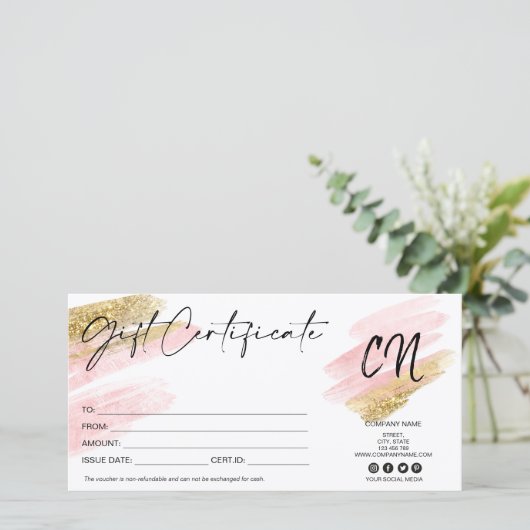 zwart roze en gouden cadeaukaart monogram (Staand voorkant)