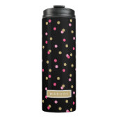 Zwart Roze en Gouden Confetti Stippen Monogram Thermosbeker (Voorkant)