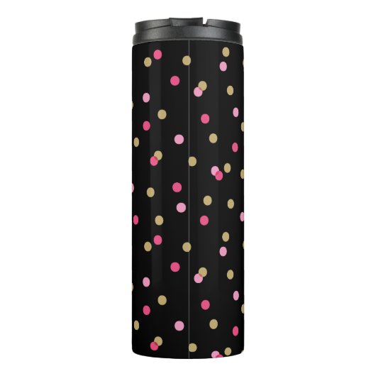 Zwart Roze en Gouden Confetti Stippen Monogram Thermosbeker (Achterkant)