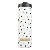 Zwart Roze en Gouden Confetti Stippen Monogram Thermosbeker (Voorkant)