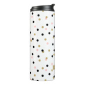 Zwart Roze en Gouden Confetti Stippen Monogram Thermosbeker (Gedraaid links)