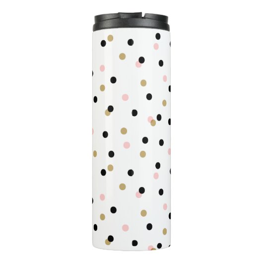 Zwart Roze en Gouden Confetti Stippen Monogram Thermosbeker (Achterkant)