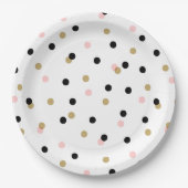 Zwart Roze en Gouden Confetti Stippen Papieren Bordje (Voorkant)