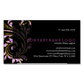Zwart, roze en gouden florale werveling glitter magnetisch visitekaartje (Voorkant)