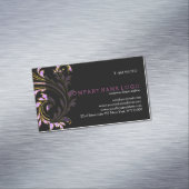 Zwart, roze en gouden florale werveling glitter magnetisch visitekaartje (Voorbeeld)