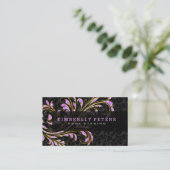 Zwart, roze en gouden florale werveling glitter visitekaartje (Staand voorkant)