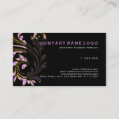 Zwart, roze en gouden florale werveling glitter visitekaartje (Achterkant)