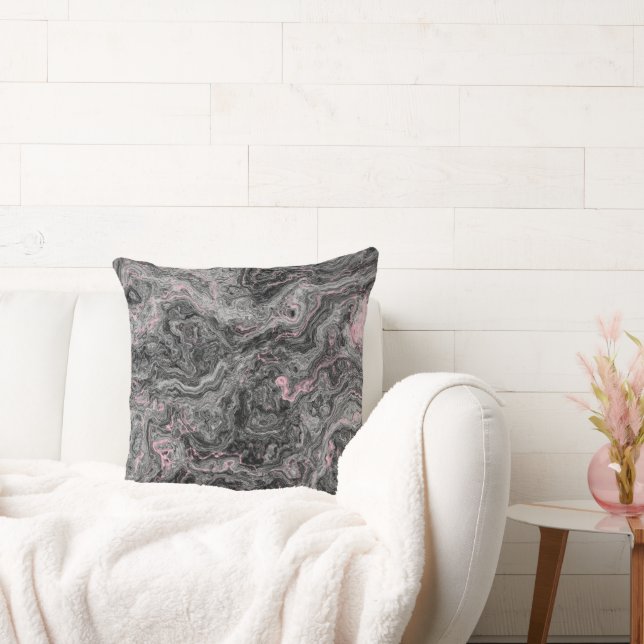 Zwart, Roze en Grijs abstract Marmer Kussen (Bank)
