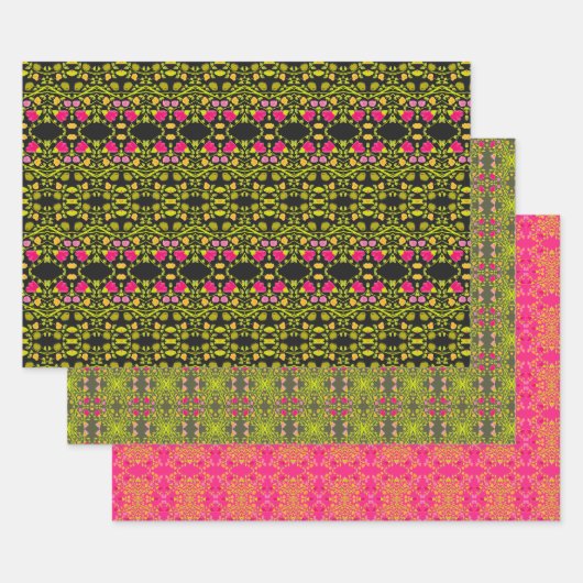 Zwart Roze en Groen Patterned Inpakpapier Vel (Set)