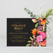 Zwart Roze en Sinaasappel Bloemen Repetitie Diner Kaart (Staand voorkant)