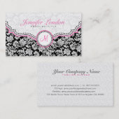 Zwart roze en wit elegant Floral Damaskers 2 Visitekaartje (Voorkant / Achterkant)