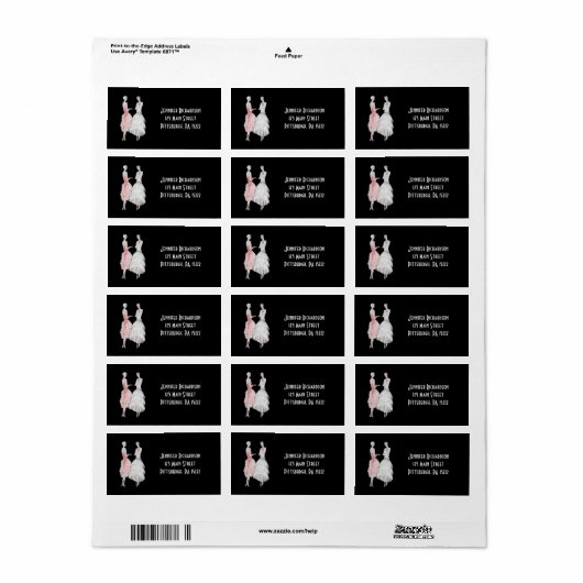 Zwart Roze en Wit Flapper Stijl Etiket (Full Sheet)