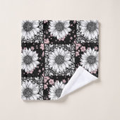 Zwart, Roze en Witte Bloemen Patchwork Patroon Bad Handdoek (Wasdoekje)
