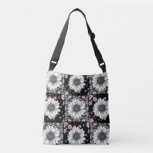 Zwart, Roze en Witte Bloemen Patchwork Patroon