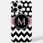 Zwart roze en witte Chevron Polka Dot Monogram Case-Mate iPhone Case (Achterkant)