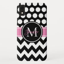 Zwart roze en witte chevron stippenmonogram