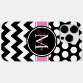 Zwart roze en witte chevron stippenmonogram Case-Mate iPhone case (Achterkant (horizontaal))