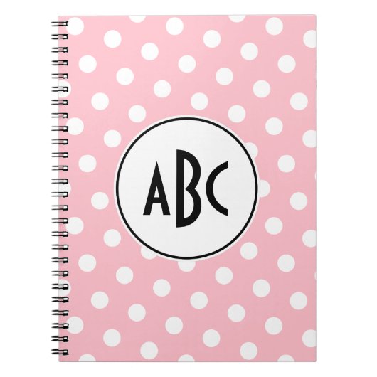 Zwart Roze en Witte Stippen Monogram Notitieboek (Voorkant)