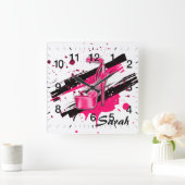 Zwart, roze en witte, warme hoogten vierkante klok (Huis)