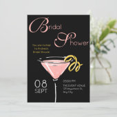 Zwart roze fancy cocktail bruids douche kaart (Staand voorkant)