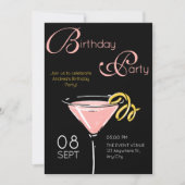 Zwart roze fancy cocktail verjaardag kaart (Voorkant)