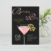 Zwart roze fancy cocktail verjaardag kaart (Staand voorkant)