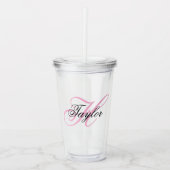 Zwart-roze Fancy monogram Acryl Drinkbeker (Voorkant)