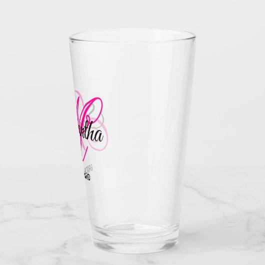 Zwart-roze Fancy Monogram Bridesmaid Glas (Links)