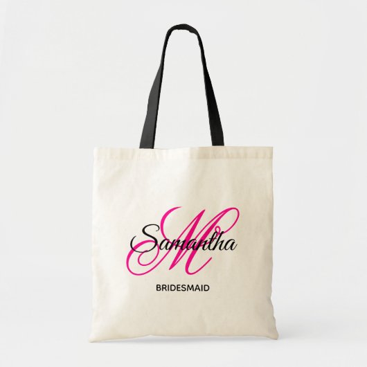 Zwart-roze Fancy Monogram Bridesmaid Tote Bag (Voorkant)