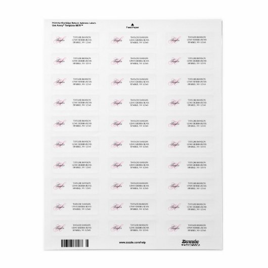 Zwart-roze Fancy monogram Etiket (Full Sheet)