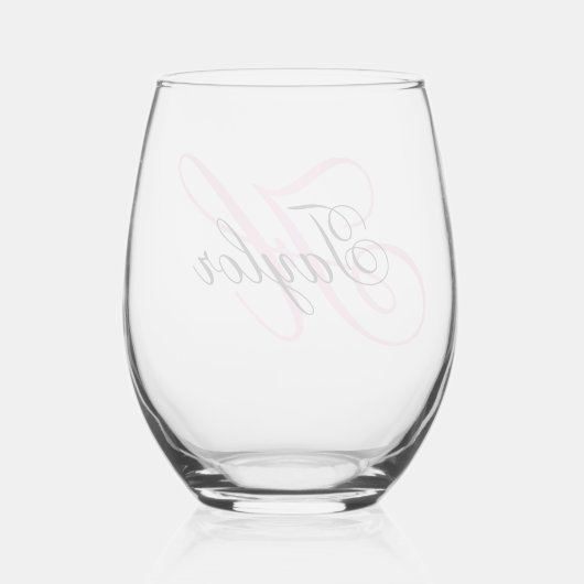 Zwart-roze Fancy monogram Wijnglas Zonder Voet (Achterkant)