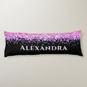 Zwart-roze faux Glitter Aesthetische Naam Lichaamskussen (Achterkant)