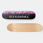 Zwart-roze faux Glitter Aesthetische Naam Persoonlijk Skateboard (Horizontaal)