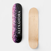 Zwart-roze faux Glitter Aesthetische Naam Persoonlijk Skateboard (Voorkant)