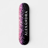 Zwart-roze faux Glitter Aesthetische Naam Persoonlijk Skateboard (Voorkant)