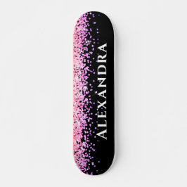 Zwart-roze faux Glitter Aesthetische Naam Persoonlijk Skateboard