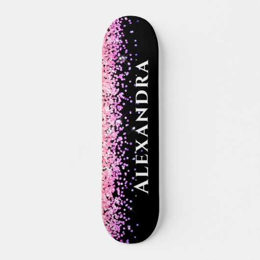 Zwart-roze faux Glitter Aesthetische Naam Persoonlijk Skateboard (Voorkant)