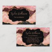 Zwart-roze faux glitter Sequins Agate Visitekaartje (Voorkant / Achterkant)