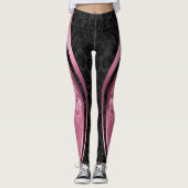 Zwart-roze Floral Damascus Geometrisch design Leggings (Voorkant)