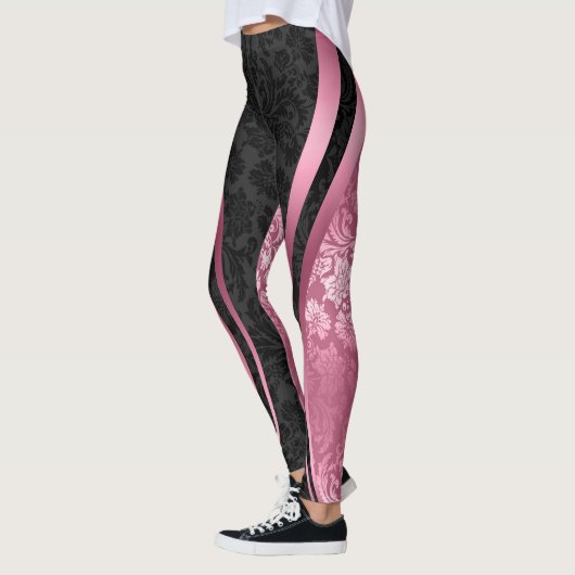 Zwart-roze Floral Damascus Geometrisch design Leggings (Links)
