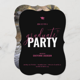Zwart & Roze Foto Afstudeerfeest Uitnodiging