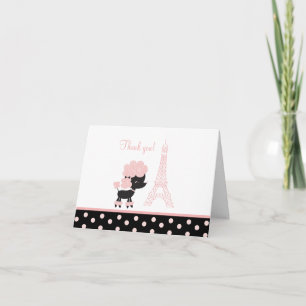 Zwart/roze Franse poodle Note-kaarten Hartelijk da Bedankkaart