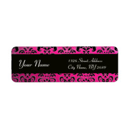 ZWART ROZE FUCHSIA DAMASK ETIKET