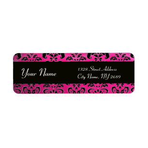 ZWART ROZE FUCHSIA DAMASK ETIKET
