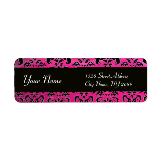 ZWART ROZE FUCHSIA DAMASK ETIKET (Voorkant)