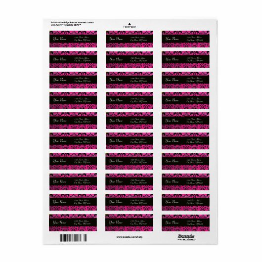 ZWART ROZE FUCHSIA DAMASK ETIKET (Full Sheet)