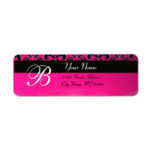 ZWART ROZE FUCHSIA DAMAST MONOGRAM ETIKET (Voorkant)